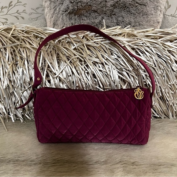 VERA BRADLEY Microfiber Hawthorn Rose Pink Small Shoulder Bag Quilted Baguette - Picture 6 of 11